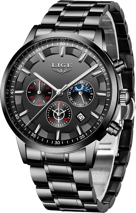 Lige Montre Homme Mode Sport Chronographe Tanche Analogique Quartz