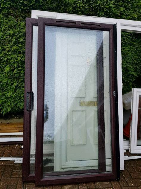 UPVC Double Glazed Woodgrain Rosewood Brown On White Patio Sliding