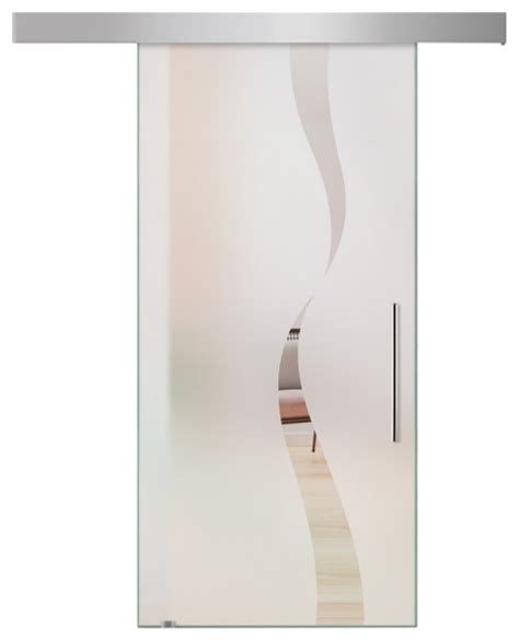 Sliding Glass Barn Door With Wide Frosted Lines Design Alu100 28 X81 Contemporary Interior