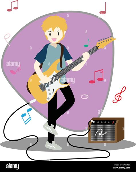 Joven tocando la guitarra feliz amar la música de fondo la ilustración