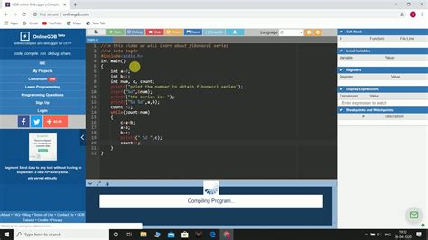 Printing Fibonacci Series Online Gdb Compiler YouTube