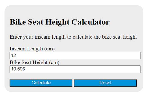 Bike Seat Height Calculator - Calculator Academy