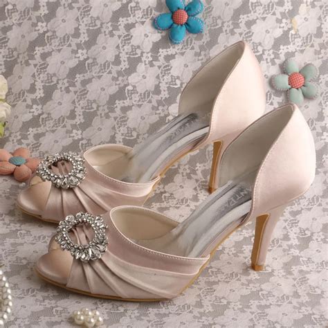 Wedopus Nude Color Shoes Peep Toe Cut Outs Stiletto Heel Satin Wedding