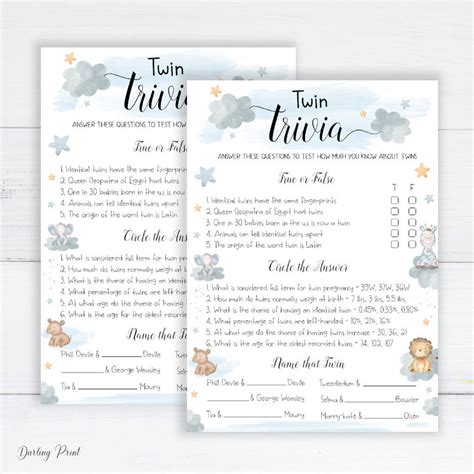 Twin Trivia Baby Shower Games True Or False Twins Trivia Baby Shower