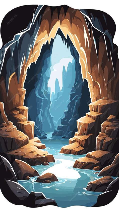 Premium Vector | Cavern adventure cave landscape drawing cartoon ...