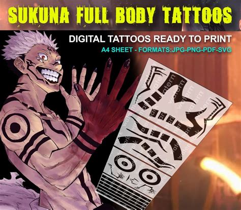 Sukuna Printable Tattoos / Sukuna Tattoos / Jujutsu Kaisen - Etsy India