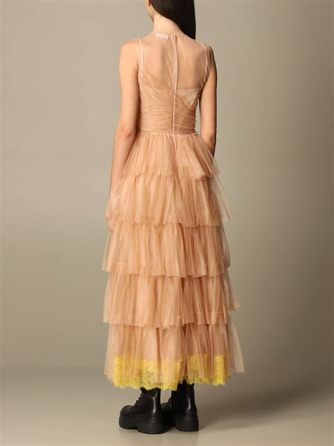 Red Valentino Long Dress In Tulle With Flounces Nude Dress Red