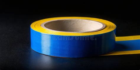 Blue And Yellow Tape On Black Background Ai Generated Content Stock