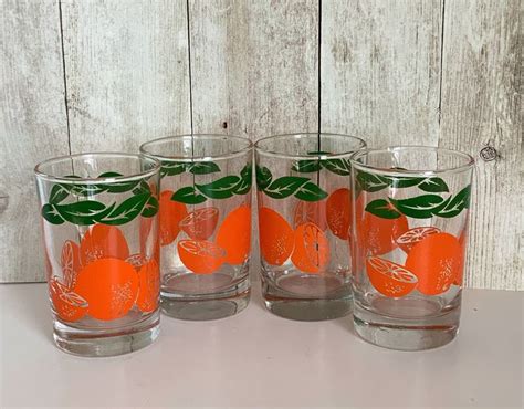 Four Vintage Orange Juice Glasses Swanky Swigs Anchor Etsy Orange Juice Glasses Vintage