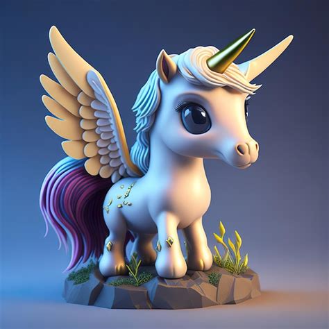 Premium AI Image | A white unicorn with wings and wings is on a grey ...