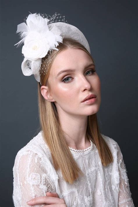 White Fascinator Headband Wedding Hat Summer Weddings Etsy