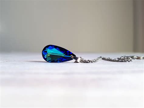 Blue Swarovski crystal drop pendant necklace for women - JoyElly