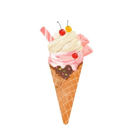 Pegatina De Cono De Helado De Dibujos Animados De Verano Acuarela Dibujada A Mano Png Pintado