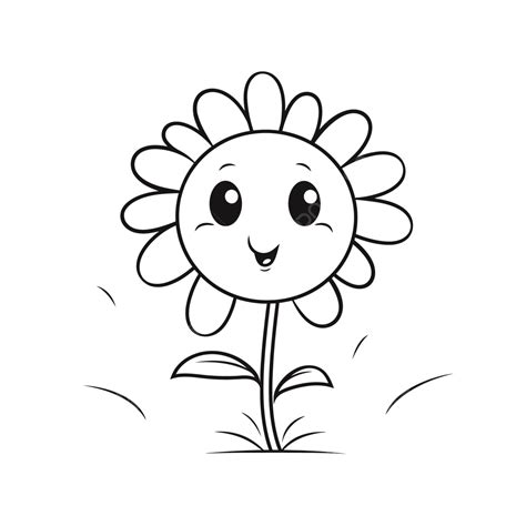 Cute Cartoon Sunflower Flower Coloring Page Outline Sketch Drawing