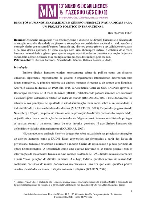 Pdf Direitos Humanos Sexualidade E GÊnero Perspectivas Radicais