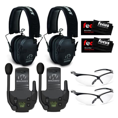 Walkers Razor Slim Electronic Muffs Black 2 Pack With Walkie Talkies And Glasses