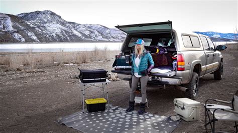 Winter Truck Camping At An Icy Mountain Lake Solo Truck Camping Van