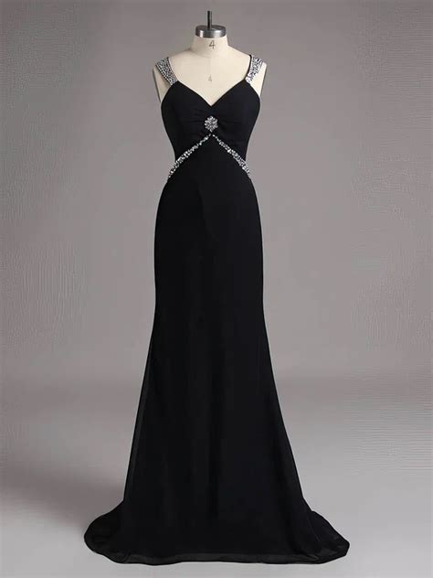 Empire V Neck Chiffon Sweep Train Beading Prom Dresses Millybridal