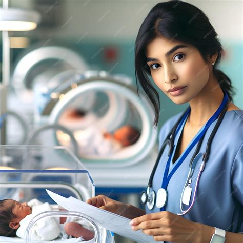 Neonatologist Wearing Blue Medical Scrubs Newborn Babies In Neonatal