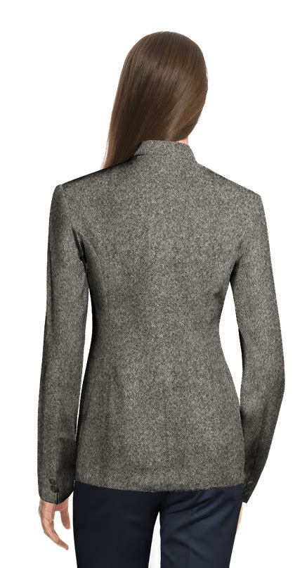 Light Gray Tweed Jacket With Peak Lapels Sumissura