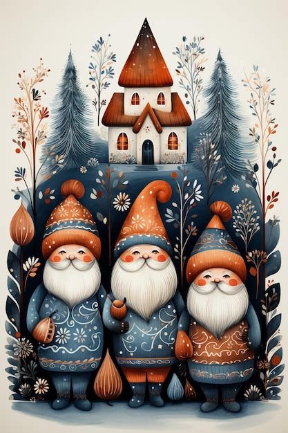 Premium Photo There Are Three Gnomes Standing In Front Of A House