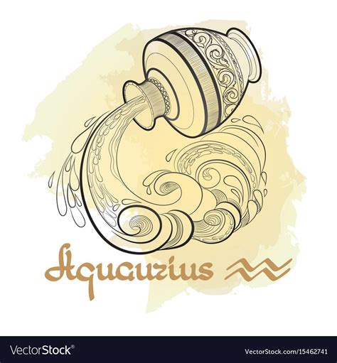 Hand Drawn Line Art Of Decorative Zodiac Sign Vector Image Aquarius Tattoo Zodiac Signs