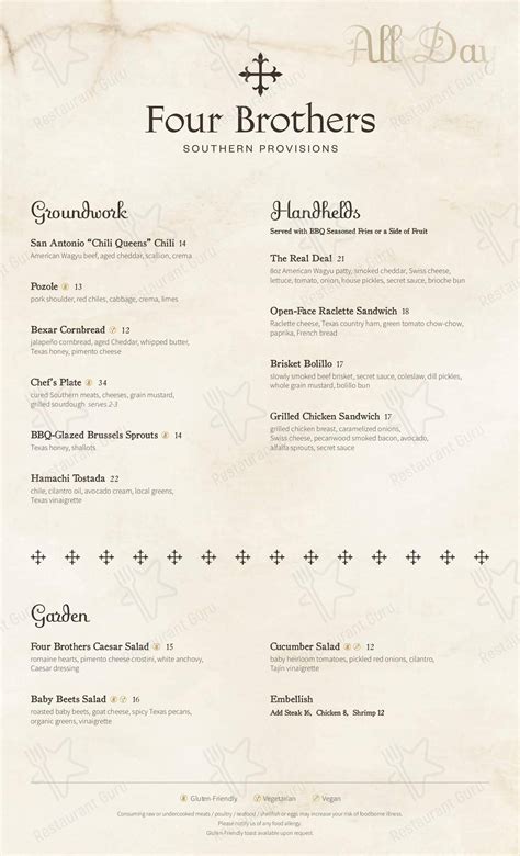 Menu At Four Brothers Restaurant San Antonio