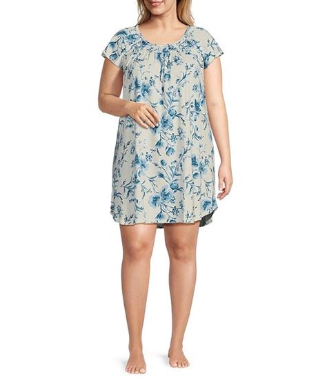 Miss Elaine Plus Size Cottonessa Watercolor Floral Printed Short