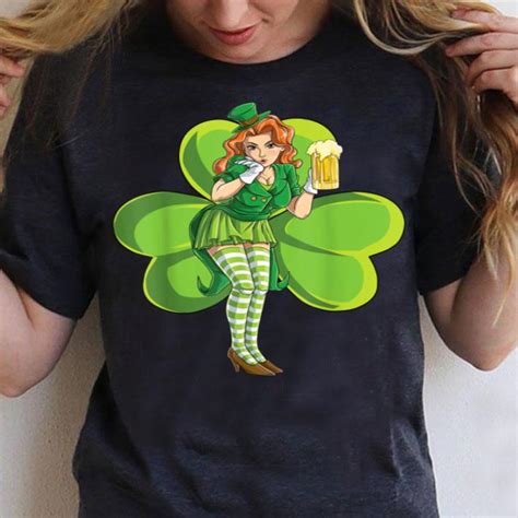 St Patricks Day Sexy Leprechaun Redhead Women Lady Beer T Shirt