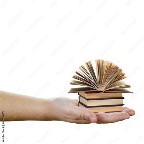 Mano Sosteniendo Libros Aislada Sobre Fondo Blanco Stock Photo Adobe