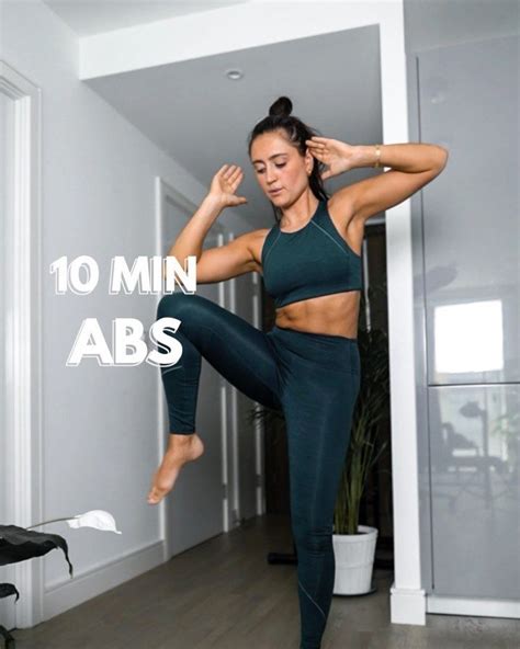 A Woman Doing Yoga Poses With The Words Min Abs Above Her Head And