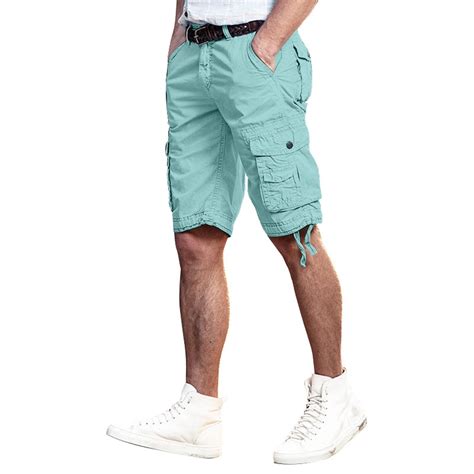 Gaqlive Men Cargo Shorts Solid Color Cargo Shorts Bag 5 Quarter Pants Straight Leg Casual Pants