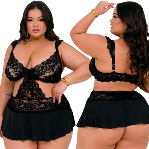 Lingerie Sexy Plus Size Conjunto Camisola E Calcinha Fio Dental