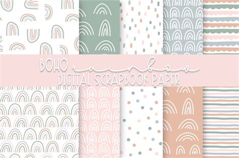 Boho Rainbow Digital Scrapbook Paper Graphic By Fairways And