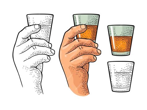 Premium Vector Male Hand Holding Glass Rum Vintage Color Vector Engraving