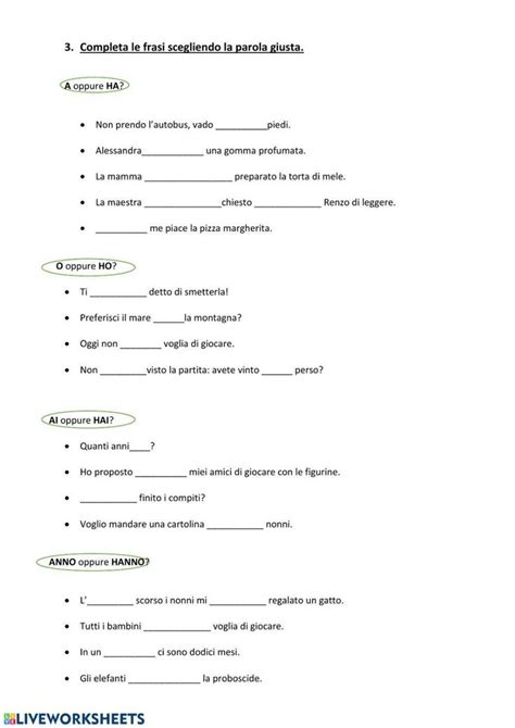 verbo avere e verbo essere worksheet Regole ortografiche Attività di