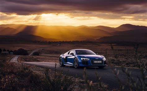 Audi R V Azul Carro Por Do Sol Nuvens Hd Pap Is De Parede Carros