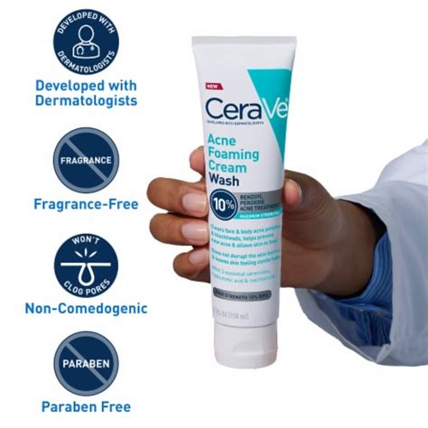 Cerave Acne Foaming Cream Wash With 10 Benzoyl Peroxide Gentle Face