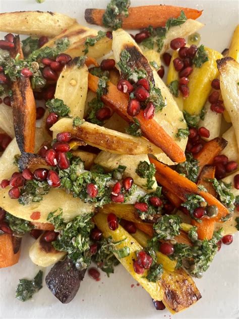 Roasted Vegetables With Mint Salsa Verde And Pomegranate Seeds Recipe