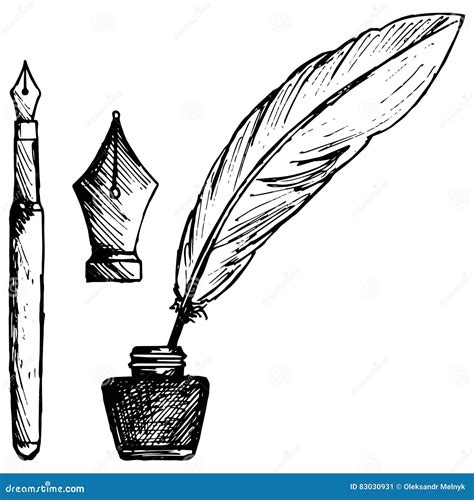 Ancient Pen, Inkwell And Old Ink Pen Cartoon Vector | CartoonDealer.com ...