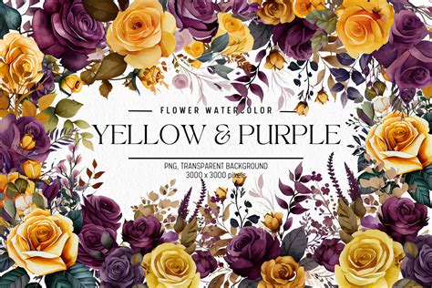 Yellow Purple Flowers Watercolor Graphic By Folv Creative Fabrica