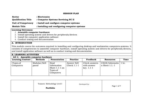 Install And Configure Computer System Trainers Methodology Level I