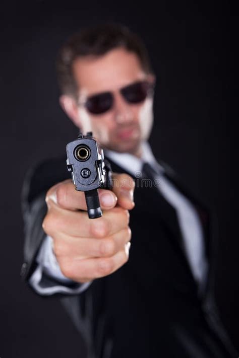 Man Killer Policeman Holding Gun Portrait Silhouette Stock Photo