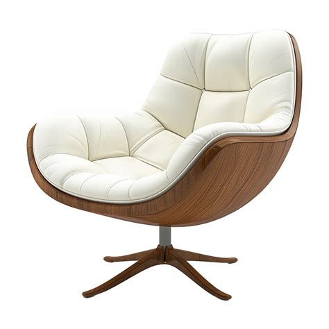Elegant Modern Swivel Lounge Chair With White Leather Upholstery And