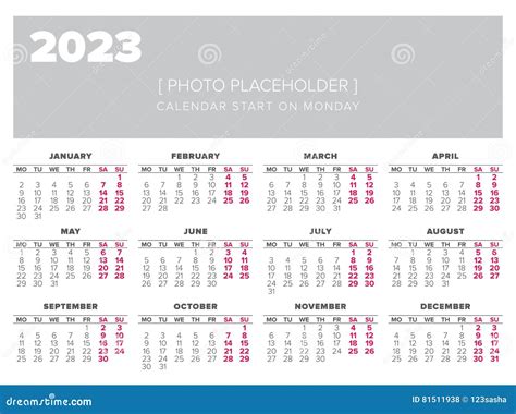 Calendario Plantilla Del Diseño Del Vector De 2023 Años Ilustración Del