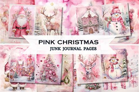 Pink Christmas Junk Journal Page Vintage Merry Christmas Junk Journal