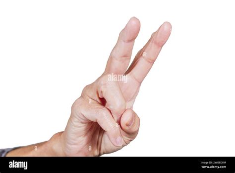 Close Up Of Mature Female Hand Holding Up Two Fingers Stock Photo Alamy
