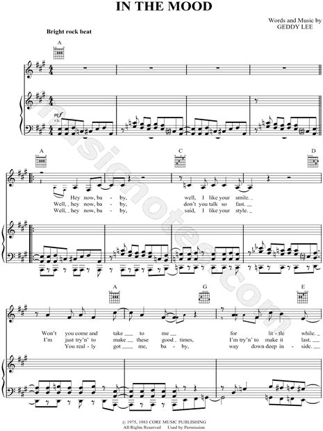 Rush In The Mood Sheet Music In A Major Download And Print Sku Mn0061710