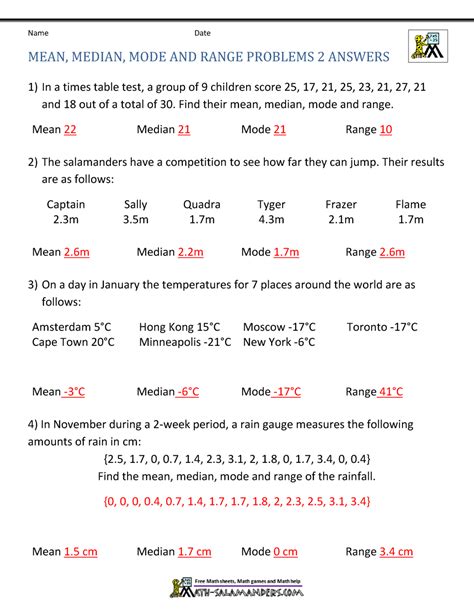 Mean Median Mode Range Worksheets Worksheets Library