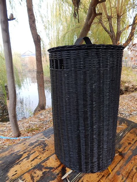 Black Round Large Wicker Laundry Basket With Lid Round Etsy